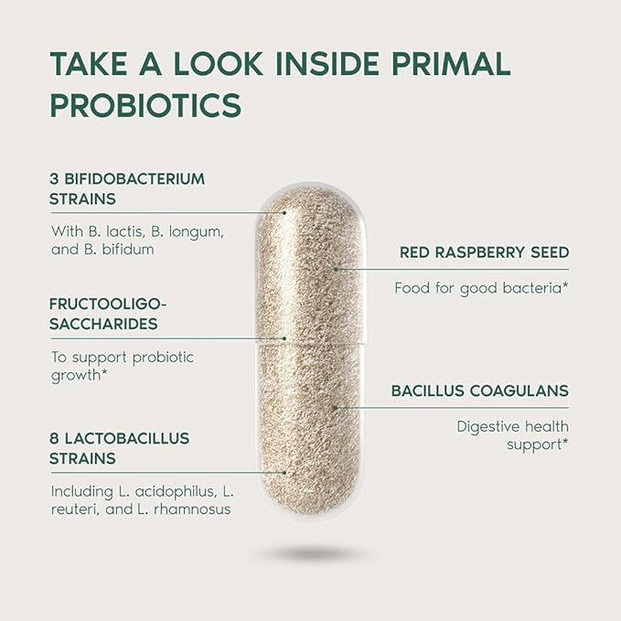 Primal Harvest Probiotics for Women & Men Daily Probiotic Supplement with 12 Strains for Gut & Digestive Health 30 Capsules