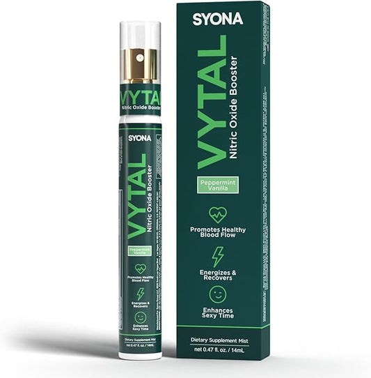 SYONA - VYTAL - Nitric Oxide Boosting Spray - Cardiovascular and Cognitive - Peppermint and Vanilla Flavor - B12, B3, L-Arginine - 14ml Pump Bottle