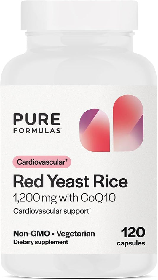 PureFormulas Red Yeast Rice with CoQ10 Supplement - Extra Strength Red Yeast Rice 1200 mg. Capsules, Cholesterol Support Coq10 100mg Cholesterol Supplements 120 Capsules (2 Months)