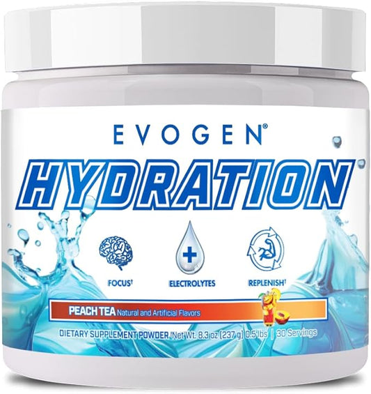 Evogen Hydration - Electrolytes Powder | Sugar-Free Electrolyte Powder Supplement for Hydration, Energy, and Recovery | Coconut Water, B Vitamins, Potassium | Peach Tea| 30 Servings