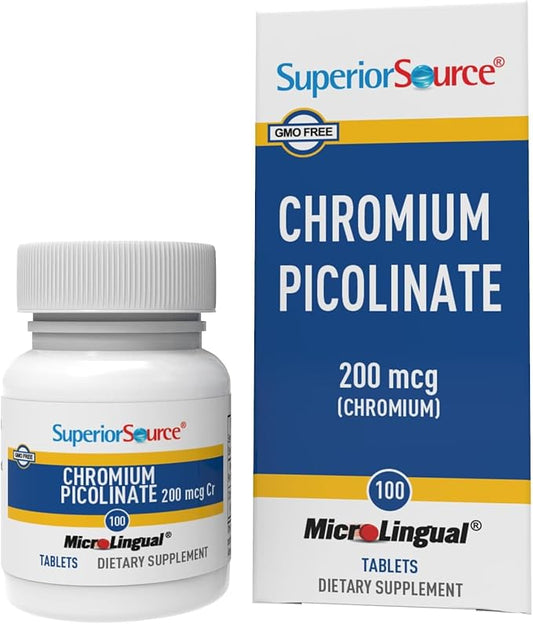 Superior Source Chromium Picolinate - Supplement for Women & Men - Supplement Formula Supports Healthy Sugar Metabolism - Mineral Supplement Aids Overall Health - 500 mcg, 50 Instant Dissolve Tablets