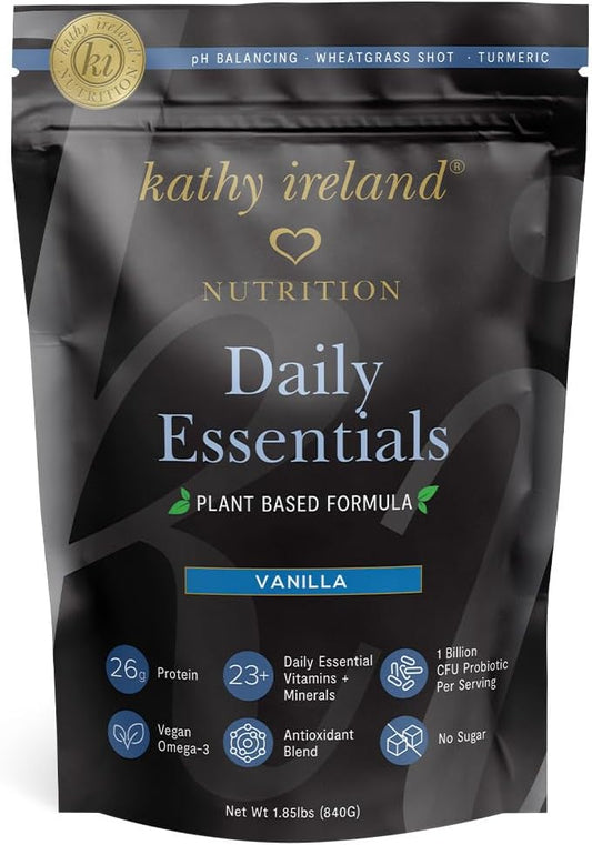 Kathy Ireland Nutrition Daily Essentials Plant-Based Protein Powder for Women, 26g Vegan Protein, Lean Meal Replacement - Vanilla