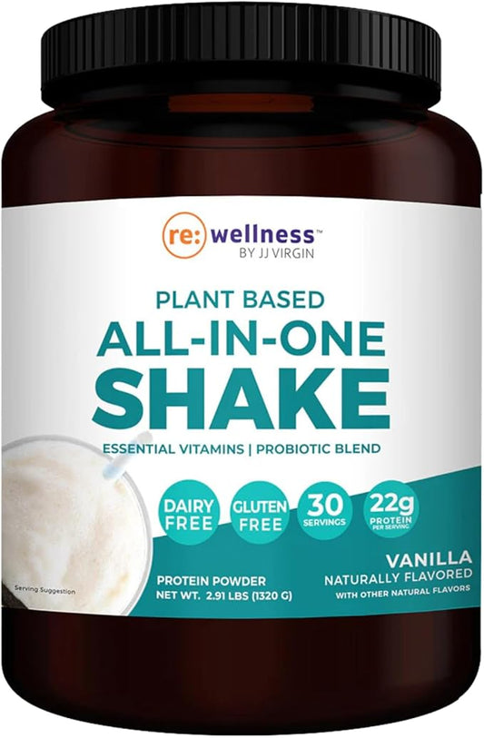 Reignite Wellness by JJ Virgin | Vanilla Plant-Based All-in-One Shake | Plant Protein Powder, Vitamins, Minerals, Greens & Aminos | 22g of Chia, Chlorella & Pea Protein Shake | 30 Servings