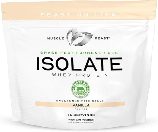 Muscle Feast Grass-Fed Whey Protein Isolate, All Natural Hormone Free Pasture Raised, Vanilla, 5lb
