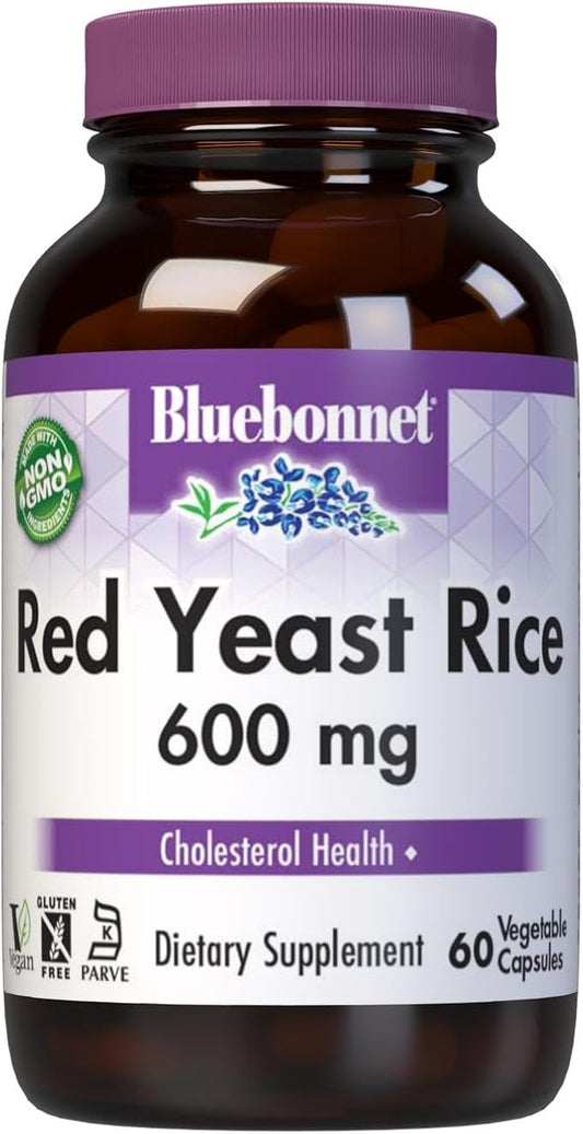 Bluebonnet Nutrition Red Yeast Rice 600 mg, Non-GMO, Vegan, Kosher Certified, Gluten-Free, Soy-Free, Dairy-Free, 60 Vegetable Capsules, 60 Servings