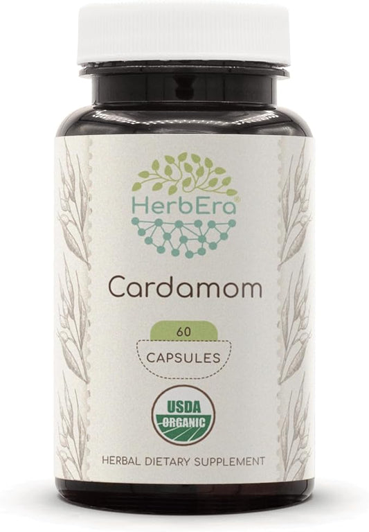 Cardamom USDA Organic 60 Capsules | Natural Herbal Supplement | Certified Organic Vegetarian Capsules and Organic Cardamom (Elettaria cardamomum) Dried Pod (60 Capsules)