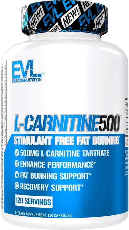 Evlution EVL L-Carnitine Supplement for Weight Loss Support - L carnitine 500mg Diet Pills for Weight Loss Lean Muscle Growth and Fat Burning Support with Stimulant Free L Tartrate - 120 Servings