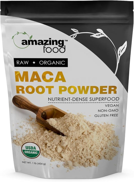 Amazing Food Maca Root Powder | 1 Lb (454 G) | USDA Certified Organic | Vegan | Non-GMO | Gluten-Free | Made in USA