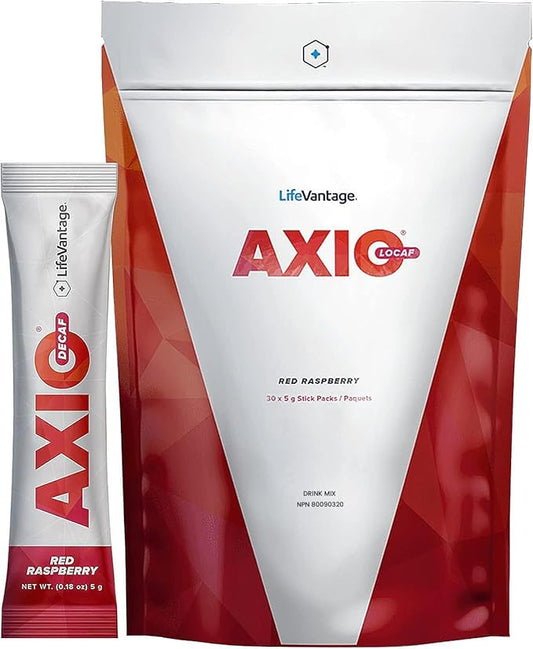 LifeVantage - AXIO - Regular Energy Drink Powder, Red Raspberry - with B Vitamins, DMAE, L-Theanine, Quercetin, Green Tea and Pine Bark - 30 Packets