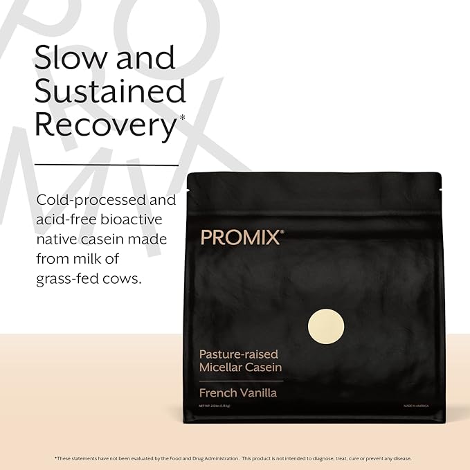 Promix Casein Protein Powder, Vanilla- 2.5lb Bulk - Grass-Fed & 100% All Natural - Slow & Sustained Recovery ­Post Workout Fitness - Shakes, Smoothies, Baking & Cooking Recipes - Gluten-Free