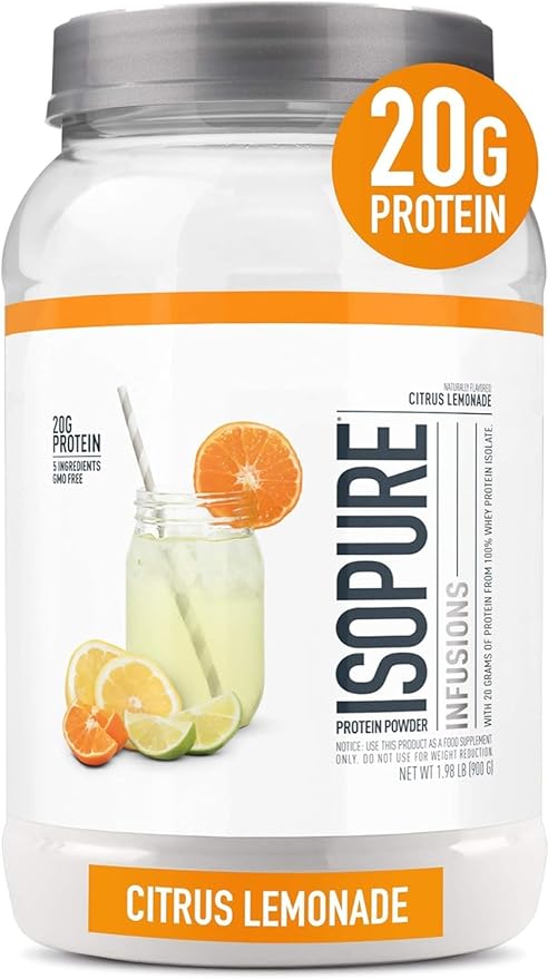 Isopure Clear Whey Isolate Protein Powder Infusions, Lactose Free, Gluten Free, Naturally Flavored, Citrus Lemonade, 20g Protein Per Serving, 1.9 Lb, 36 Servings