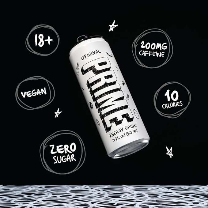 PRIME Energy ORIGINAL, Zero Sugar Energy Drink, Preworkout Energy, 200mg Caffeine with 355mg of Electrolytes and Coconut Water for Hydration| Vegan, Gluten Free, 12 Fluid Ounce |24 Pack