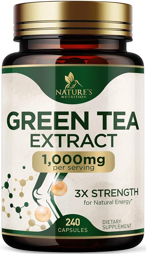 Green Tea Extract Supplement Pills 1000mg - 98% Standardized EGCG with Polyphenols - 3X Strength for Natural Energy - Supports Heart and Antioxidant Health - Nature's Gentle Caffeine - 240 Capsules