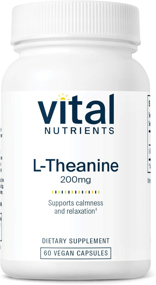 Vital Nutrients L-Theanine 200mg | Vegan Supplement | L Theanine Supplement Supports Normal Stress Levels and Cognitive Function* | Gluten, Dairy and Soy Free | 60 Capsules