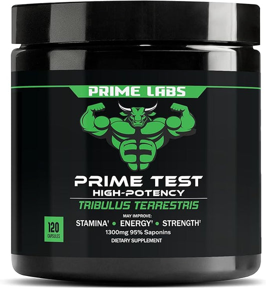 Prime Labs Tribulus Terrestris for Men 1300mg - Enhanced with 95% Saponins - Energy, Vitality, Strength - 120 Count