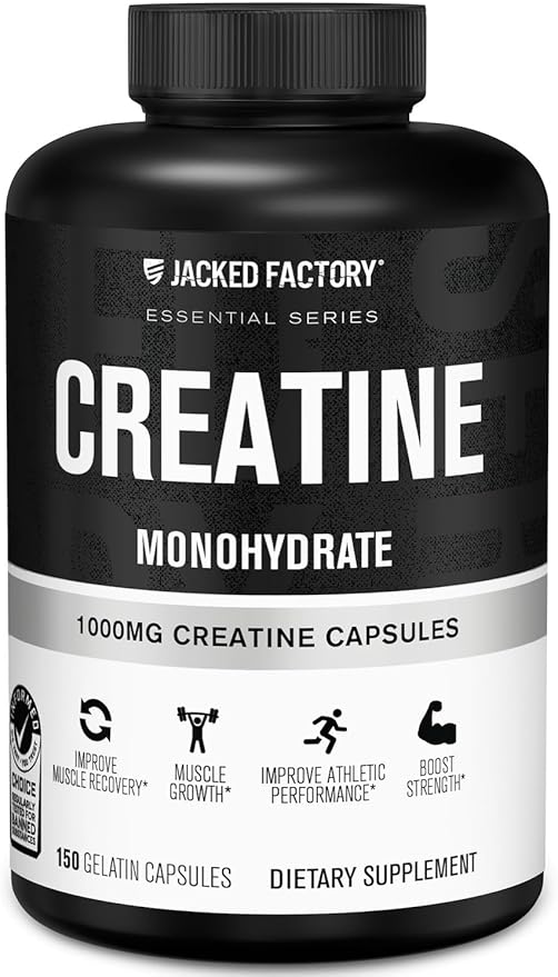 Jacked Factory Creatine Monohydrate Capsules - Creatine Pills for Muscle Growth, Increased Strength, Enhanced Energy Output and Improved Athletic Performance - 150 Capsules