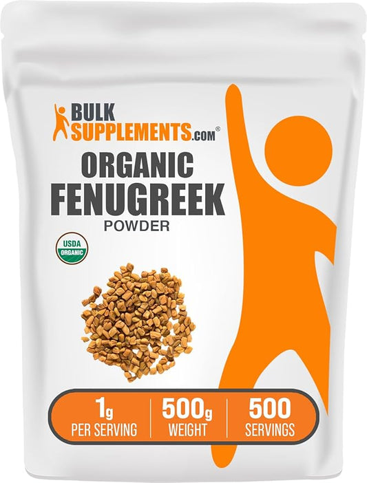 BulkSupplements.com Organic Fenugreek Powder - from Organic Fenugreek Seeds, Trigonella foenum-graecum - Gluten Free, 1g per Serving, 500g (1.1 lbs) (Pack of 1)