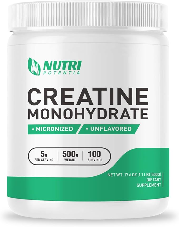Creatine Monohydrate Powder 500g, Pure Micronized Creatine Supplements for Men and Women Building Muscle, Pre & Post Workout Creatine Powder, Vegan, Unflavored - 100 Servings (1.1Lb)