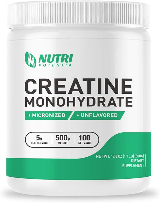 Creatine Monohydrate Powder 500g, Pure Micronized Creatine Supplements for Men and Women Building Muscle, Pre & Post Workout Creatine Powder, Vegan, Unflavored - 100 Servings (1.1Lb)