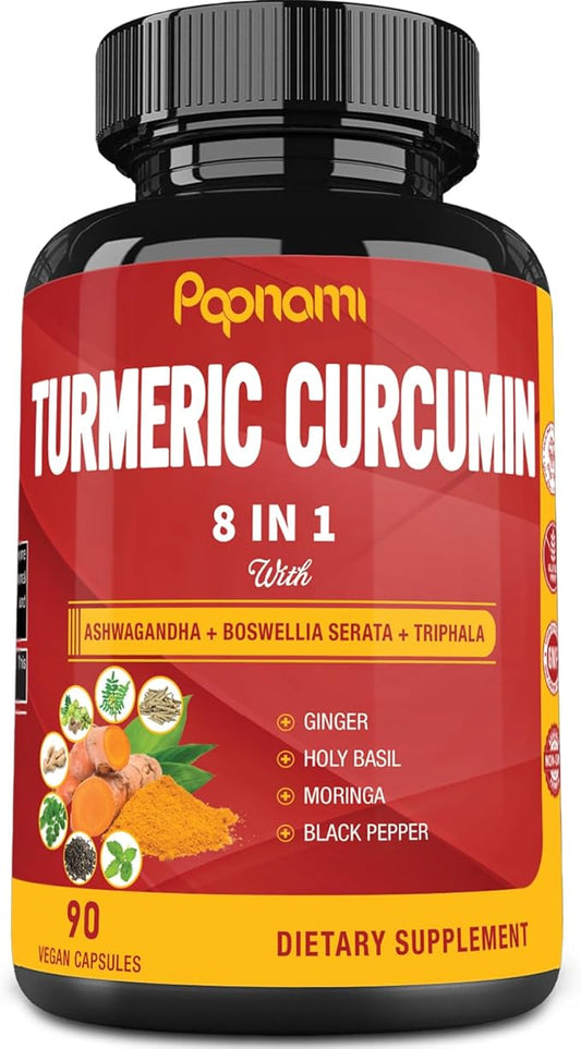 Turmeric Curcumin Extract Capsules - 90 Counts 3 Month Supply - Blended Ashwagandha, Moringa, Ginger & More - Immunity, Joint, Digestive & Wellness Support
