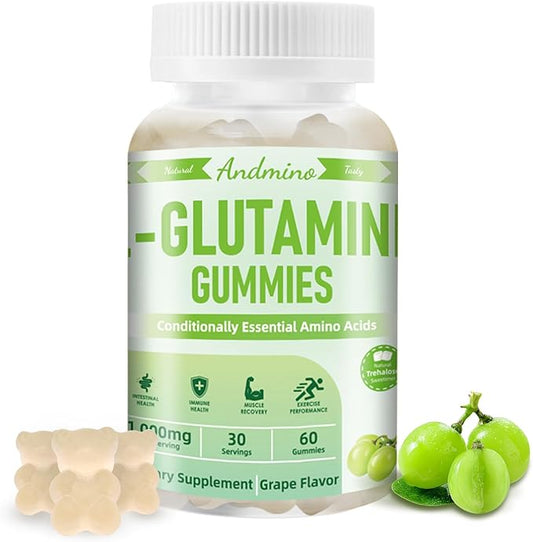 L-Glutamine Gummies 1000 mg, with Trehalose, L Glutamine Supplement Support Intestinal, Boost Immune & Muscle Health, for Adults & Kids, Non-GMO, Vegan, Gluten Free, Grape Flavor, 60