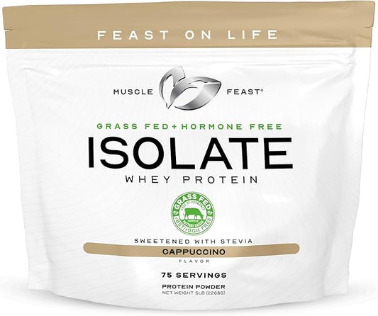 Muscle Feast Grass-Fed Whey Protein Isolate, All Natural Hormone Free Pasture Raised, Cappuccino, 5lb
