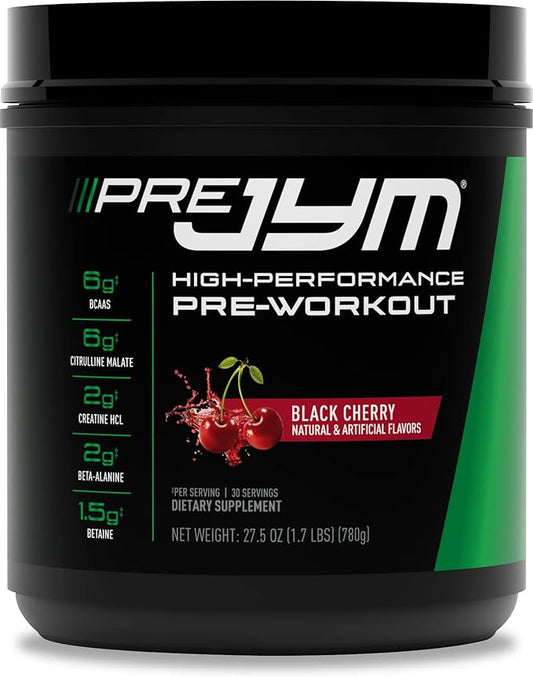 JYM Supplement Science Pre JYM Black Cherry Pre Workout Powder for Men & Women, BCAAs, Nootropics, Creatine HCI, Citrulline, Beta-Alanine, Betaine, Taurine, Huperzine, 30 Servings