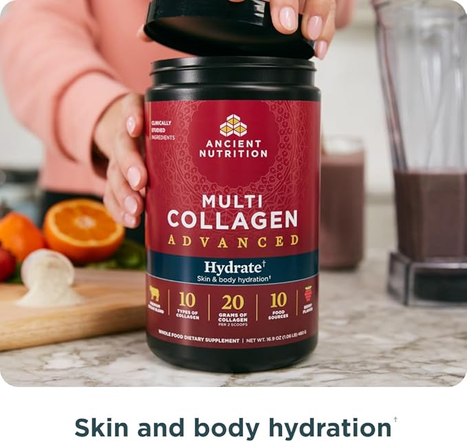 Ancient Nutrition Advanced Multi Collagen Protein Powder Hydrate, Mixed Berry, 30 Servings