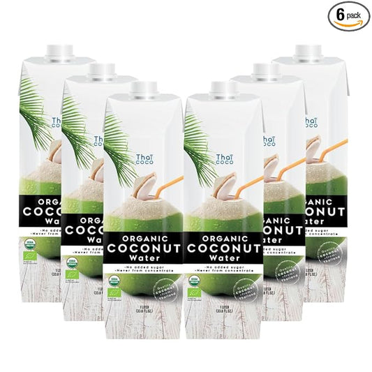 Thai Coco - Organic Natural Coconut Water No Sugar Added - 33.8 fl. oz. 6 Pk