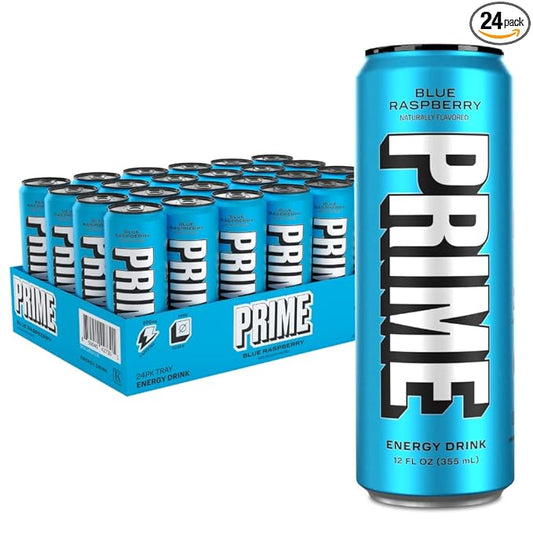 PRIME Energy BLUE RASPBERRY | Zero Sugar Energy Drink | Preworkout Energy | 200mg Caffeine with 355mg of Electrolytes and Coconut Water for Hydration| Vegan | Gluten Free |12 Fluid Ounce | 24 Pack