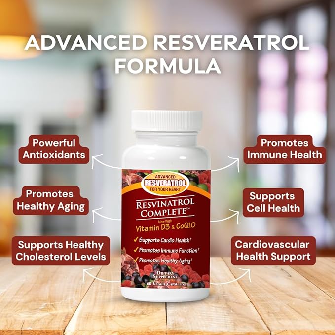 Capsules, 60 Count- Resveratrol Supplement Supports Healthy Aging, Heart Health, and Immune Function with Quercetin, Grape Seed Extract, Vitamin D3 and CoQ10