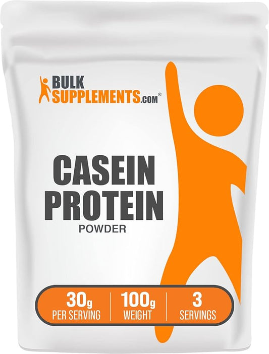 BulkSupplements.com Casein Protein Powder - Micellar Casein Powder, Slow Digesting Protein - Unflavored & Gluten Free, 30g per Serving, 100g (3.5 oz) (Pack of 1)