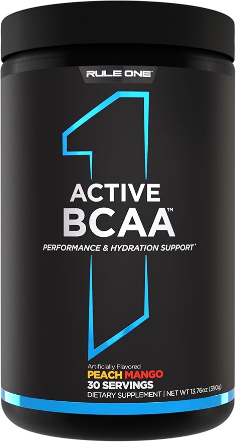 Rule 1 Active BCAA - Performance, Hydration, and Recovery Support with 5g BCAAs + Electrolytes, L-Glutamine, and Citrulline (30 Servings, Peach Mango)