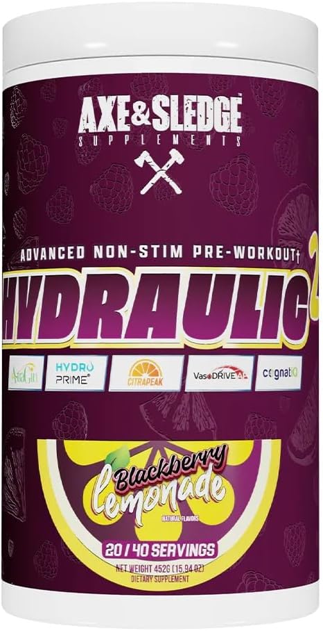 Axe & Sledge Supplements Hydraulic Stimulant-Free Pump Pre-Workout Powder, 40 Servings, (Pack of 1) (BlackBerry Lemonade)