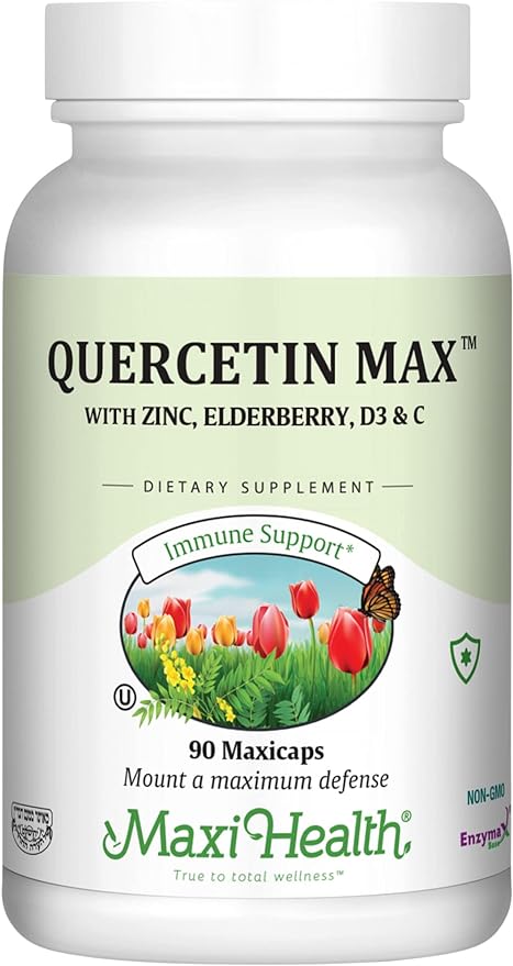 Maxi Health Quercetin 500mg with Zinc 30mg, Vitamin C 1000mg, Vitamin D 2500 IU, Elderberry 125mg - Vegetarian Health Supplement for Adults Kosher Certified - 90 Veggie Capsules