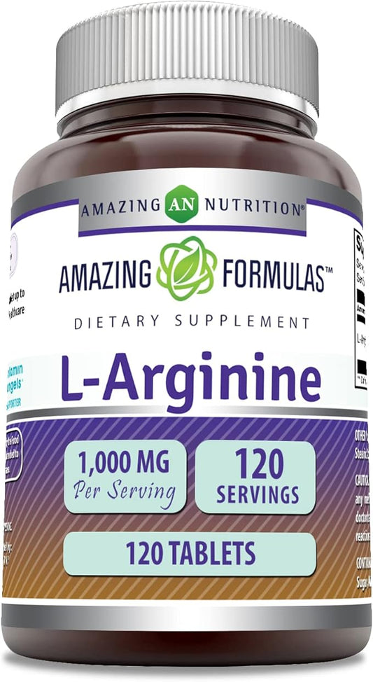 Amazing Formulas L-Arginine Supplement | 1000 Mg Per Serving | Tablets | Amino Acid Supplement for Women & Men | Non-GMO | Gluten Free | Made in USA (120 Count)