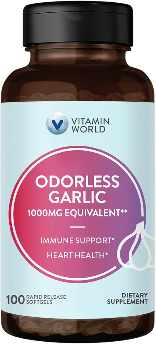 Vitamin World Odorless Garlic Softgels 1,000mg.Garlic Extract 100 rapid release softgels