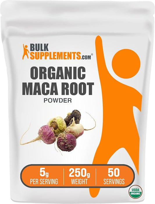 BulkSupplements.com Organic Maca Powder - Maca Supplement, Maca Root Powder - Superfood, Maca Powder Organic - Gluten Free, 5000mg per Serving, 250g (8.8 oz) (Pack of 1)
