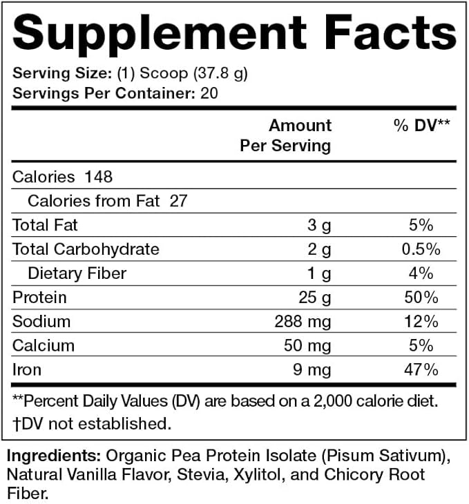 Olympian Labs Plant Based Pea Protein Powder, Vanilla - 25g of Protein, Vegan, Low Net Carbs, Gluten Free, Lactose Free, No Sugar Added, Soy Free, Non-GMO, 2 Pound Pea Protein