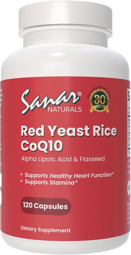Sanar Naturals Red Yeast Rice, CoQ10 Supplement - Supports Healthy Heart Function, Energy, and Stamina - Non-GMO, Gluten Free, Vegan, 120 Capsules