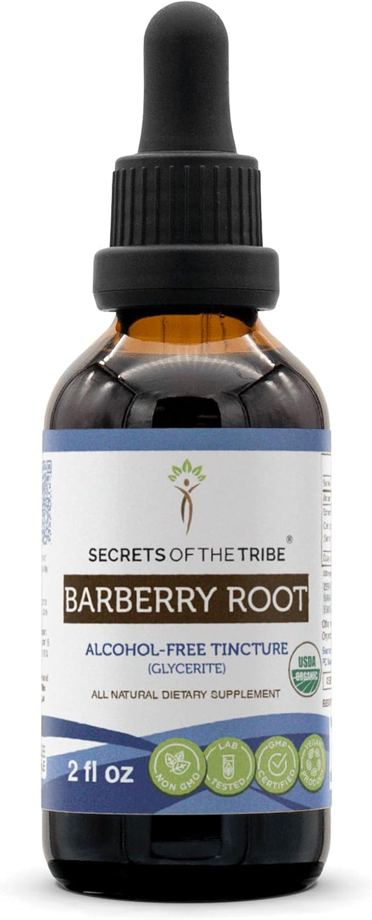 Secrets of the Tribe Barberry Root USDA Organic | Alcohol-Free Extract, High-Potency Herbal Drops | Made from 100% Certified Organic Barberry (Berberis vulgaris) Dried Root Bark (2 oz)