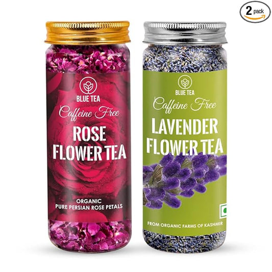 BLUE TEA – Combo - Rose Tea (0.88 Oz) + Lavender Tea (1.05 Oz) – Herbal Tea - Gluten Free – Eco-Conscious Packaging