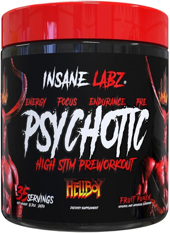 Insane Labz Hellboy Edition, High Stimulant Pre Workout Powder and NO Booster with Beta Alanine, L Citrulline, and Caffeine, Boosts Focus, Energy, Endurance, Nitric Oxide Levels, 35 Srvgs, Fruit Punch