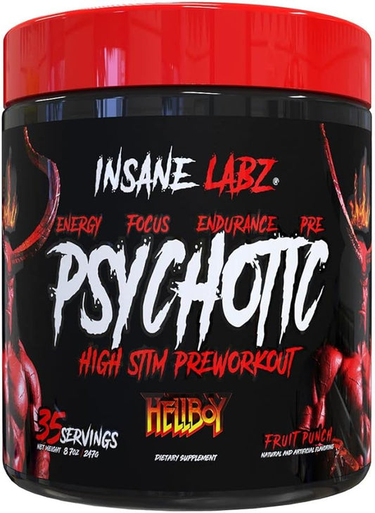 Insane Labz Hellboy Edition, High Stimulant Pre Workout Powder and NO Booster with Beta Alanine, L Citrulline, and Caffeine, Boosts Focus, Energy, Endurance, Nitric Oxide Levels, 35 Srvgs, Fruit Punch