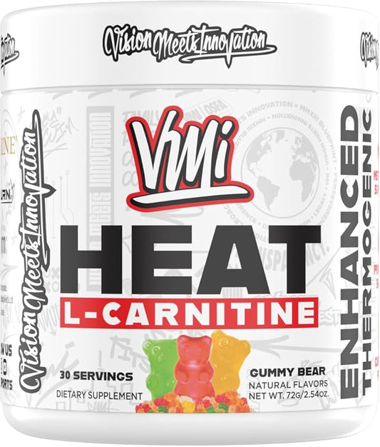 Heat L-Carnitine Powder Enhanced Thermogenic | 1500 mg L-Carnitine | Maximum Absorption Formula | Great Taste for Men & Women | 30 Servings (30 Serving, Gummy Bear)