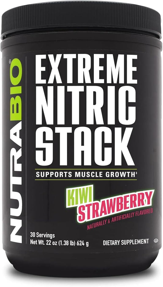 NutraBio Extreme Nitric Stack, Nitric Oxide and Cell Volumizing Formula - 30 Servings (Kiwi Strawberry)