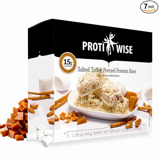 Protiwise High Protein Nutrition Bar | Salted Toffee Pretzel | 15g Protein Bar | Meal Replacement Bar | Gluten Free, Low Fat, Low Sugar, Keto-Friendly | Crush Cravings, Lose Weight | 7/box