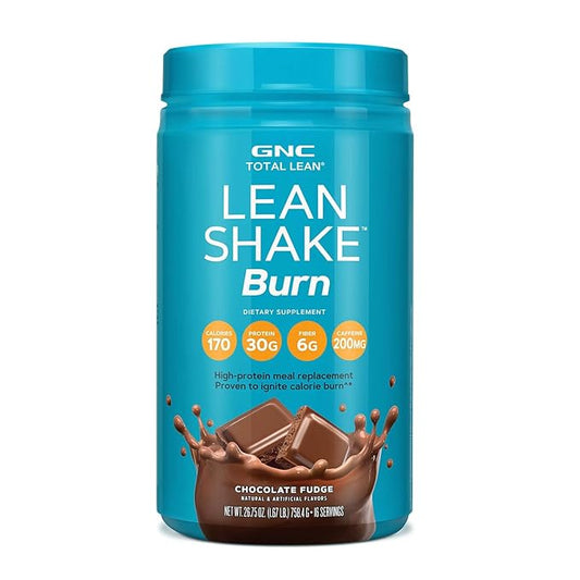 GNC Lean Shake Burn Meal Replacement Powder with Caffeine, For Weight Management and Metabolism Boost, With 30g Protein, High Fiber, Keto, Proven Thermogenic, Chocolate Fudge, 16 Servings