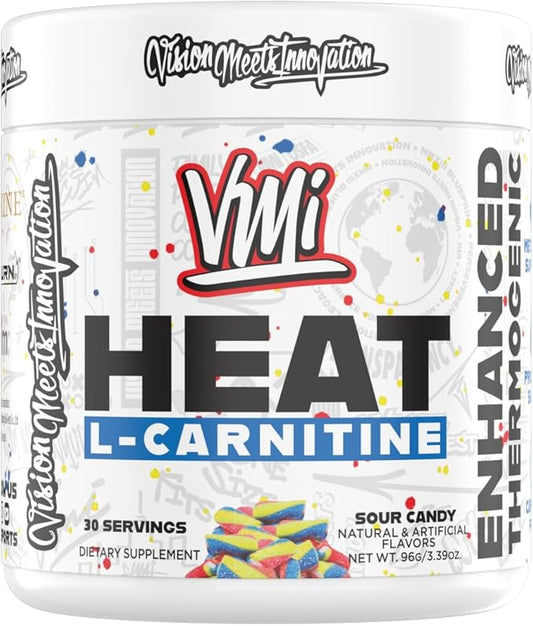 Heat L-Carnitine Powder Enhanced Thermogenic | 1500 mg L-Carnitine | Maximum Absorption Formula | Great Taste for Men & Women | 30 Servings (30 Serving, Sour Candy)