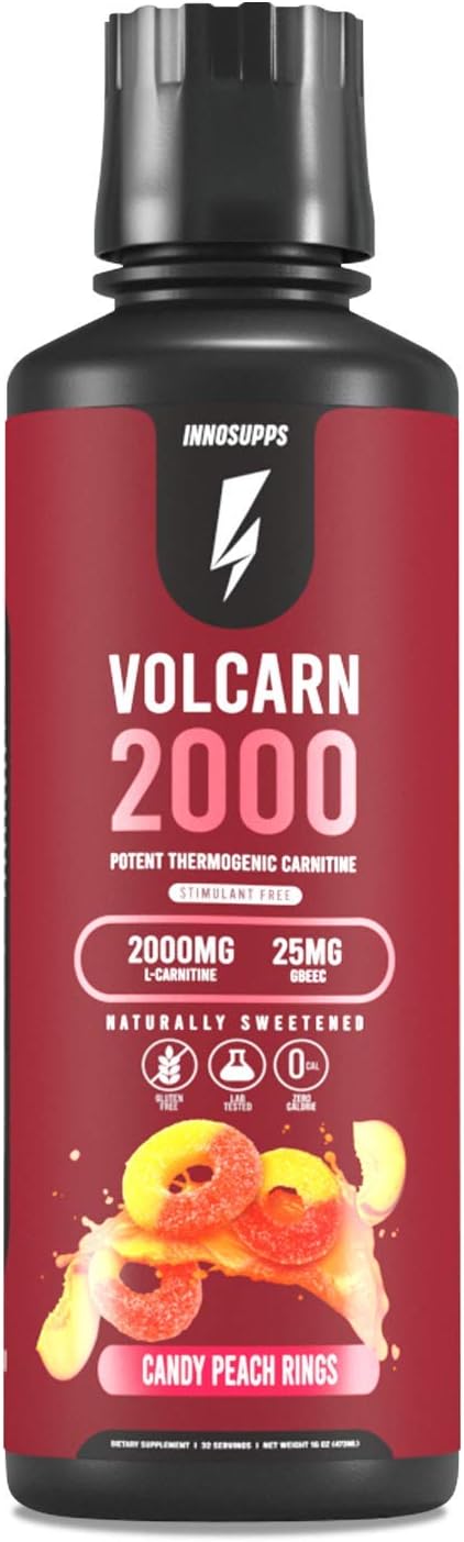 InnoSupps Volcarn 2000 - L-CARNITINE Advanced Energy Liquid | ATP Enhancer with GBEEC | Boosts Energy, Enhances Focus, Caffeine Free, No Artificial Sweeteners | 32 Servings (Candy Peach Rings)
